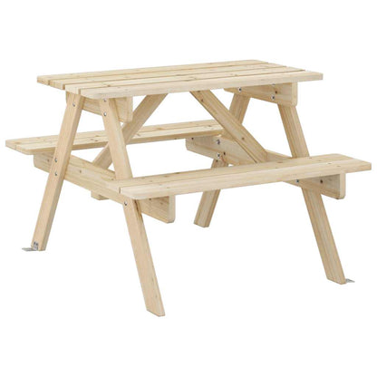 vidaXL Picnic Table for 4 Kids with Umbrella Hole Solid Wood Fir - Brown
