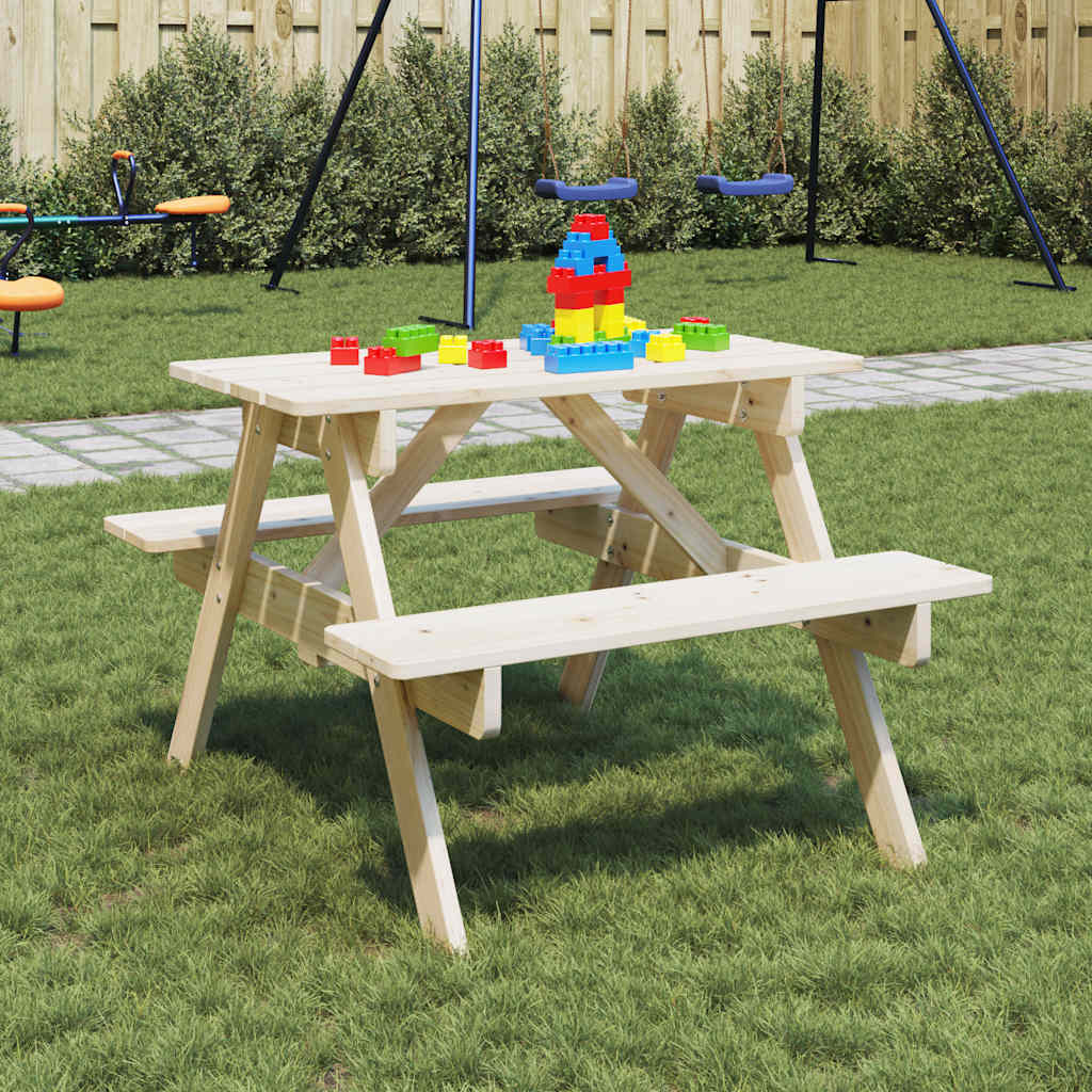 vidaXL Picnic Table for 4 Kids with Umbrella Hole Solid Wood Fir - Brown