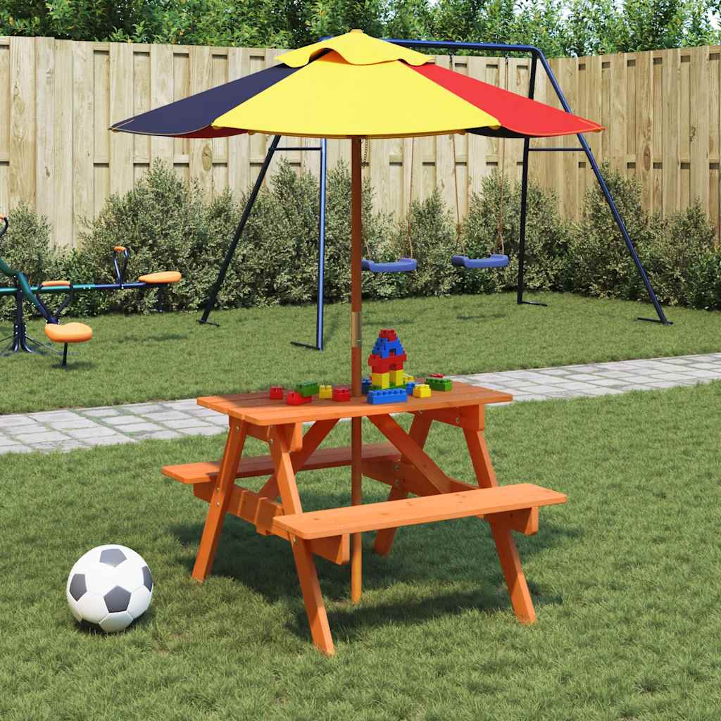 vidaXL Picnic Table for 4 Kids with Umbrella Hole Solid Wood Fir - Brown - 26220