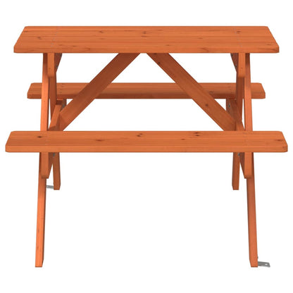 vidaXL Picnic Table for 4 Kids with Umbrella Hole Solid Wood Fir - Brown - 26220