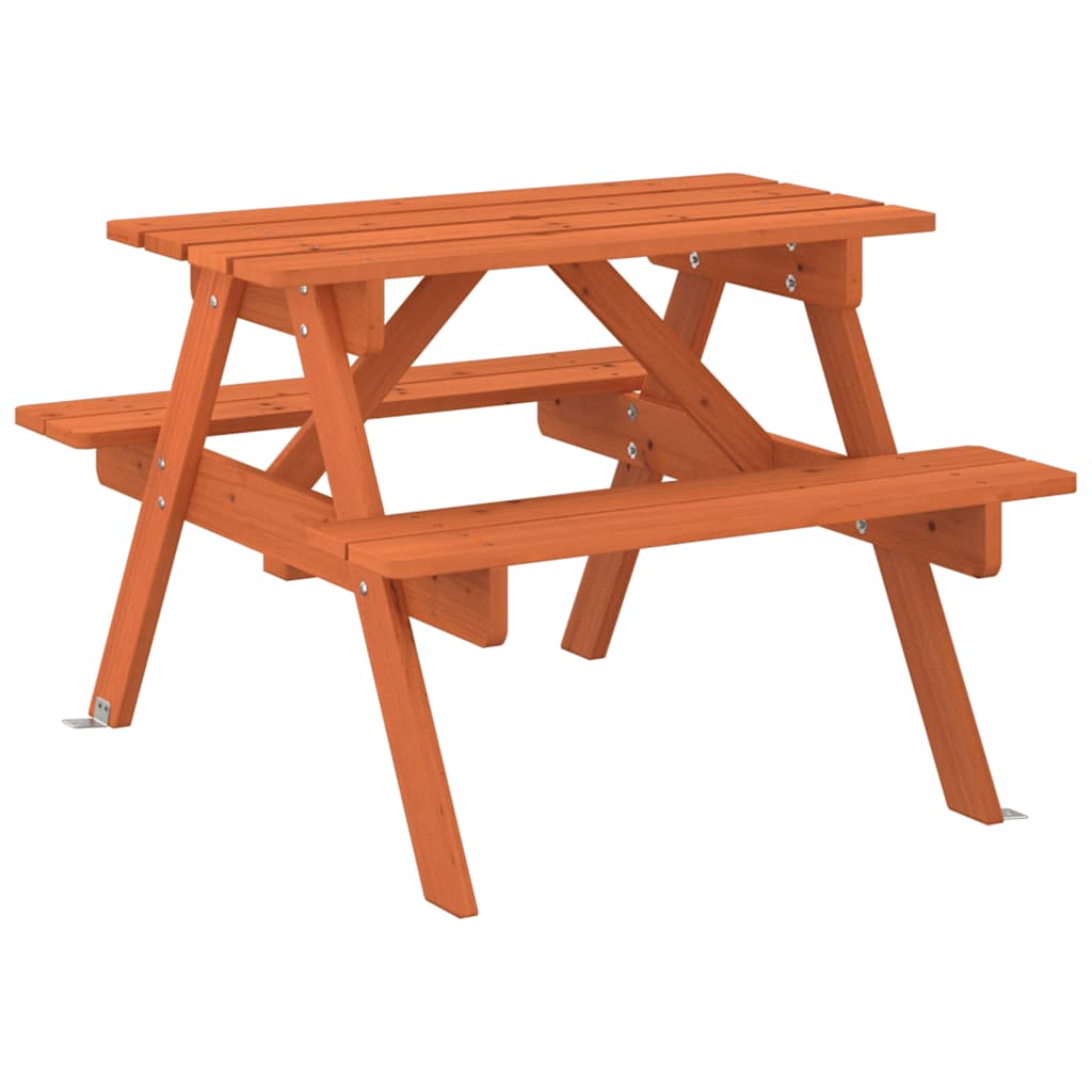 vidaXL Picnic Table for 4 Kids with Umbrella Hole Solid Wood Fir - Brown - 26220