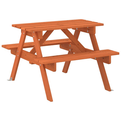 vidaXL Picnic Table for 4 Kids with Umbrella Hole Solid Wood Fir - Brown - 26220
