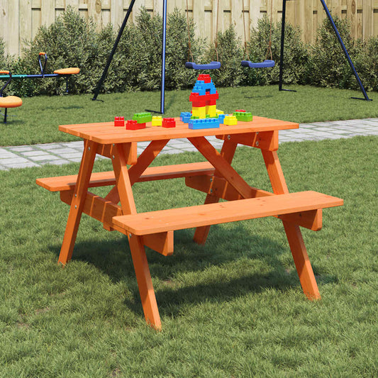 vidaXL Picnic Table for 4 Kids with Umbrella Hole Solid Wood Fir - Brown - 26220