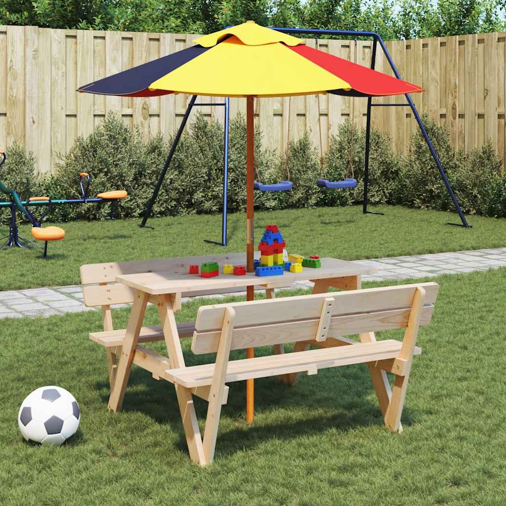 vidaXL Picnic Table for 4 Kids with Umbrella Hole Solid Wood Fir - Brown - 26223