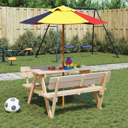 vidaXL Picnic Table for 4 Kids with Umbrella Hole Solid Wood Fir - Brown - 26223