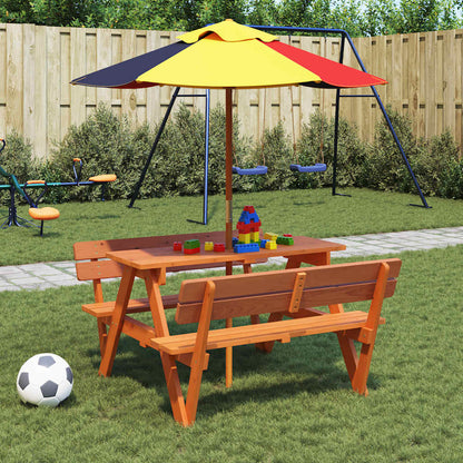 vidaXL Picnic Table for 4 Kids with Umbrella Hole Solid Wood Fir - Brown - 26224