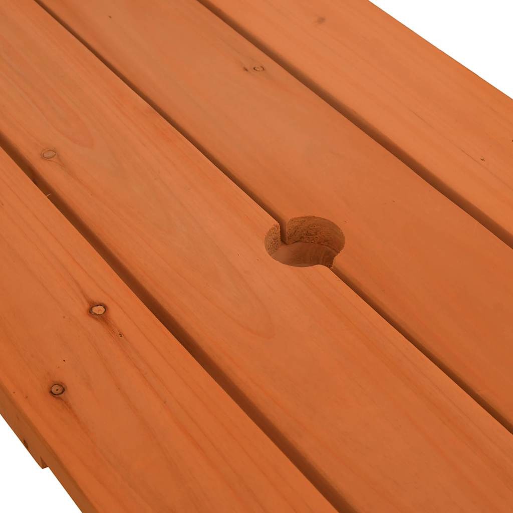 vidaXL Picnic Table for 4 Kids with Umbrella Hole Solid Wood Fir - Brown - 26224