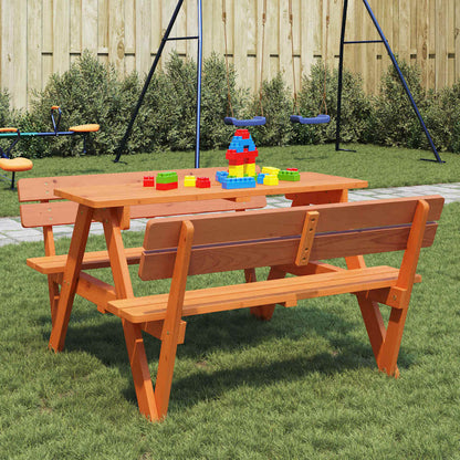 vidaXL Picnic Table for 4 Kids with Umbrella Hole Solid Wood Fir - Brown - 26224