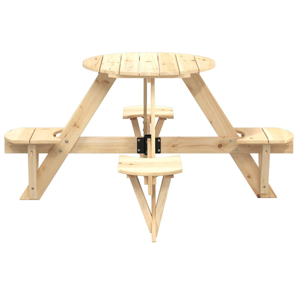 vidaXL Picnic Table for 4 Kids with Umbrella Hole Round Solid Wood Fir - Brown