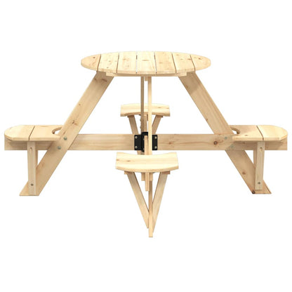 vidaXL Picnic Table for 4 Kids with Umbrella Hole Round Solid Wood Fir - Brown