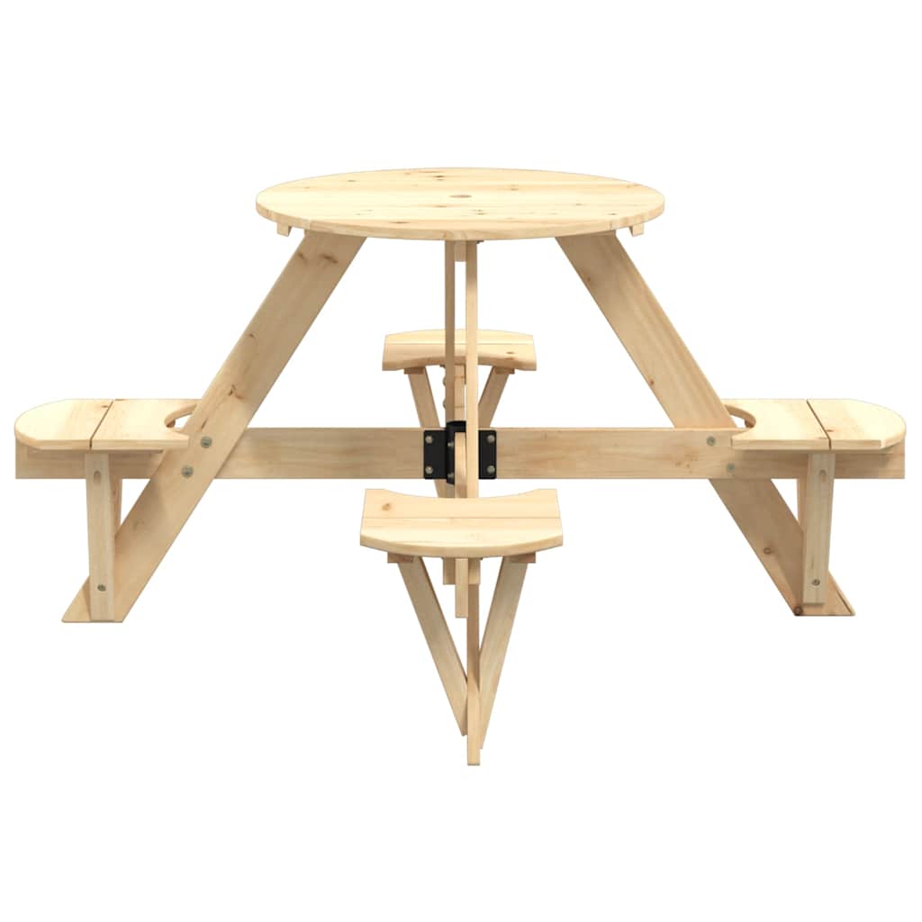vidaXL Picnic Table for 4 Kids with Umbrella Hole Round Solid Wood Fir - Brown