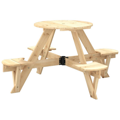 vidaXL Picnic Table for 4 Kids with Umbrella Hole Round Solid Wood Fir - Brown