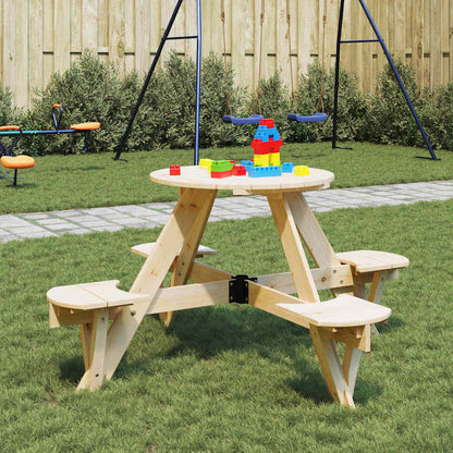 vidaXL Picnic Table for 4 Kids with Umbrella Hole Round Solid Wood Fir - Brown