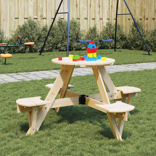 vidaXL Picnic Table for 4 Kids with Umbrella Hole Round Solid Wood Fir - Brown