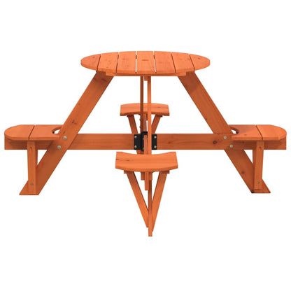 vidaXL Picnic Table for 4 Kids with Umbrella Hole Round Solid Wood Fir - Brown - 26232