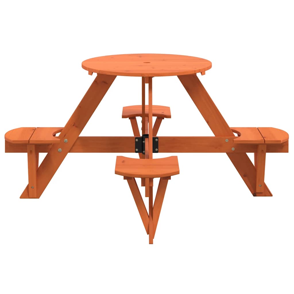 vidaXL Picnic Table for 4 Kids with Umbrella Hole Round Solid Wood Fir - Brown - 26232