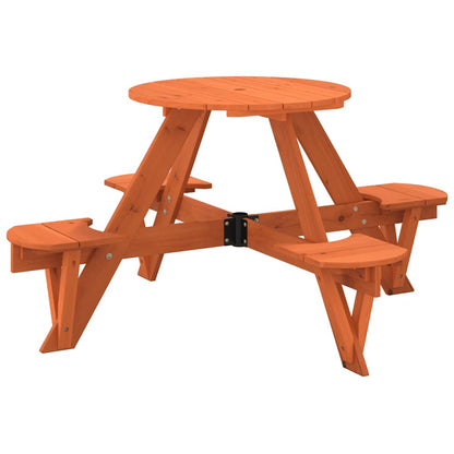 vidaXL Picnic Table for 4 Kids with Umbrella Hole Round Solid Wood Fir - Brown - 26232