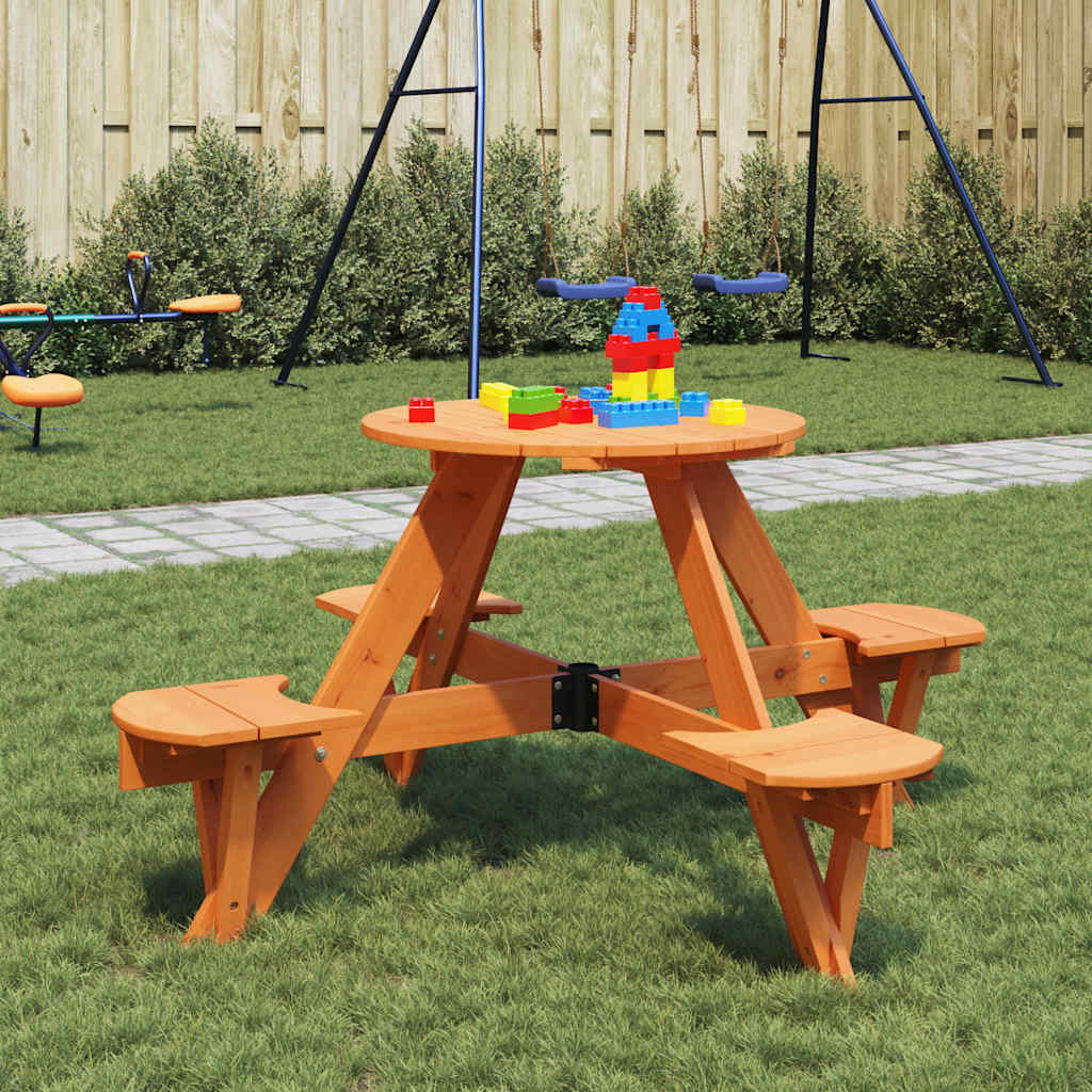 vidaXL Picnic Table for 4 Kids with Umbrella Hole Round Solid Wood Fir - Brown - 26232