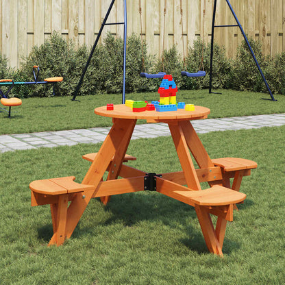 vidaXL Picnic Table for 4 Kids with Umbrella Hole Round Solid Wood Fir - Brown - 26232