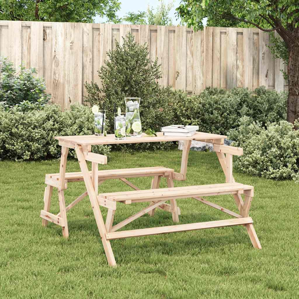 vidaXL Picnic Table with Benches Solid Wood Fir 2-in-1 Convertible - Brown