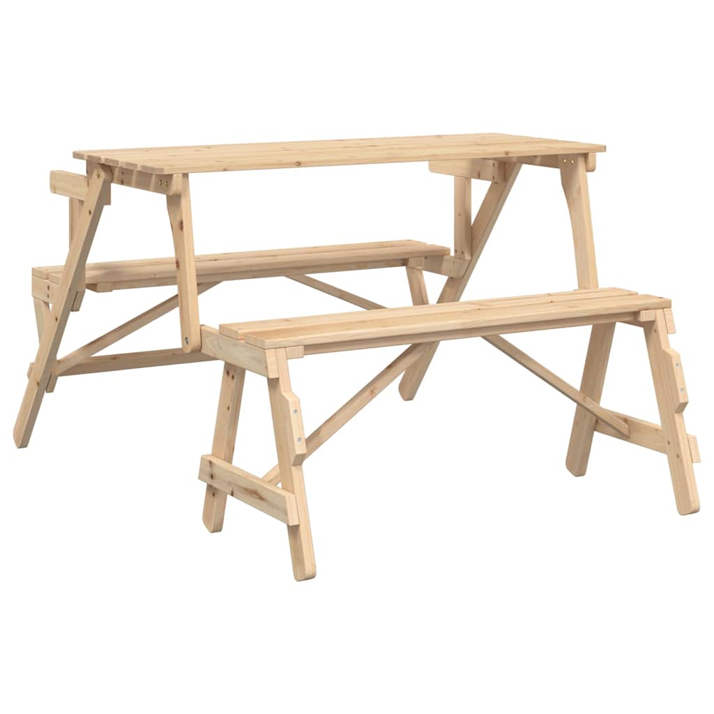 vidaXL Picnic Table with Benches Solid Wood Fir 2-in-1 Convertible - Brown