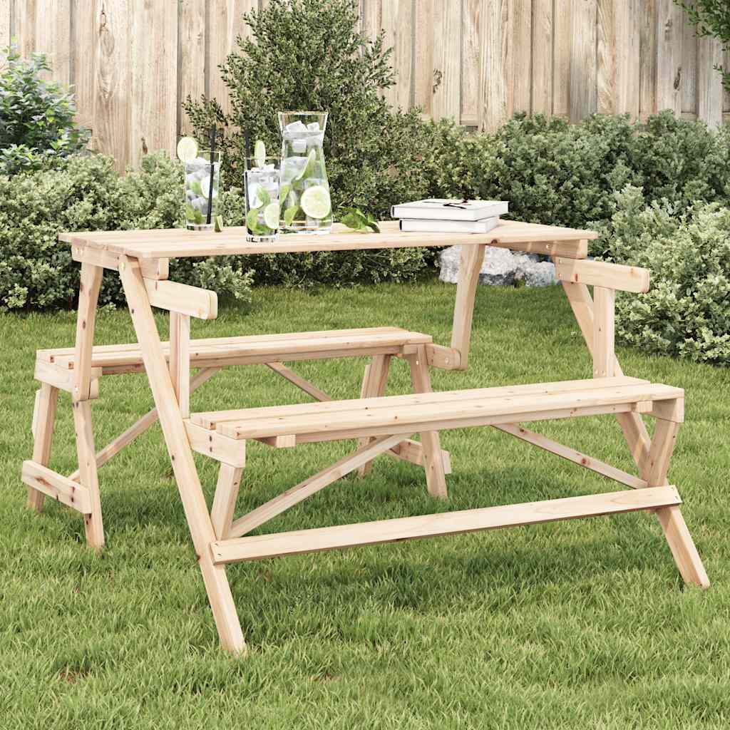 vidaXL Picnic Table with Benches Solid Wood Fir 2-in-1 Convertible - Brown