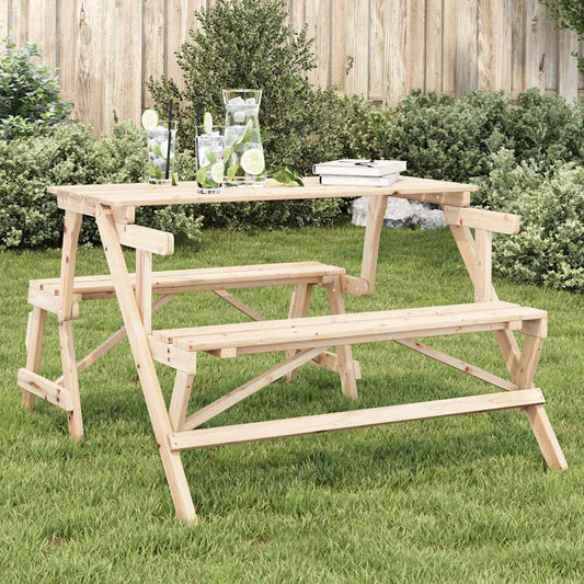 vidaXL Picnic Table with Benches Solid Wood Fir 2-in-1 Convertible - Brown