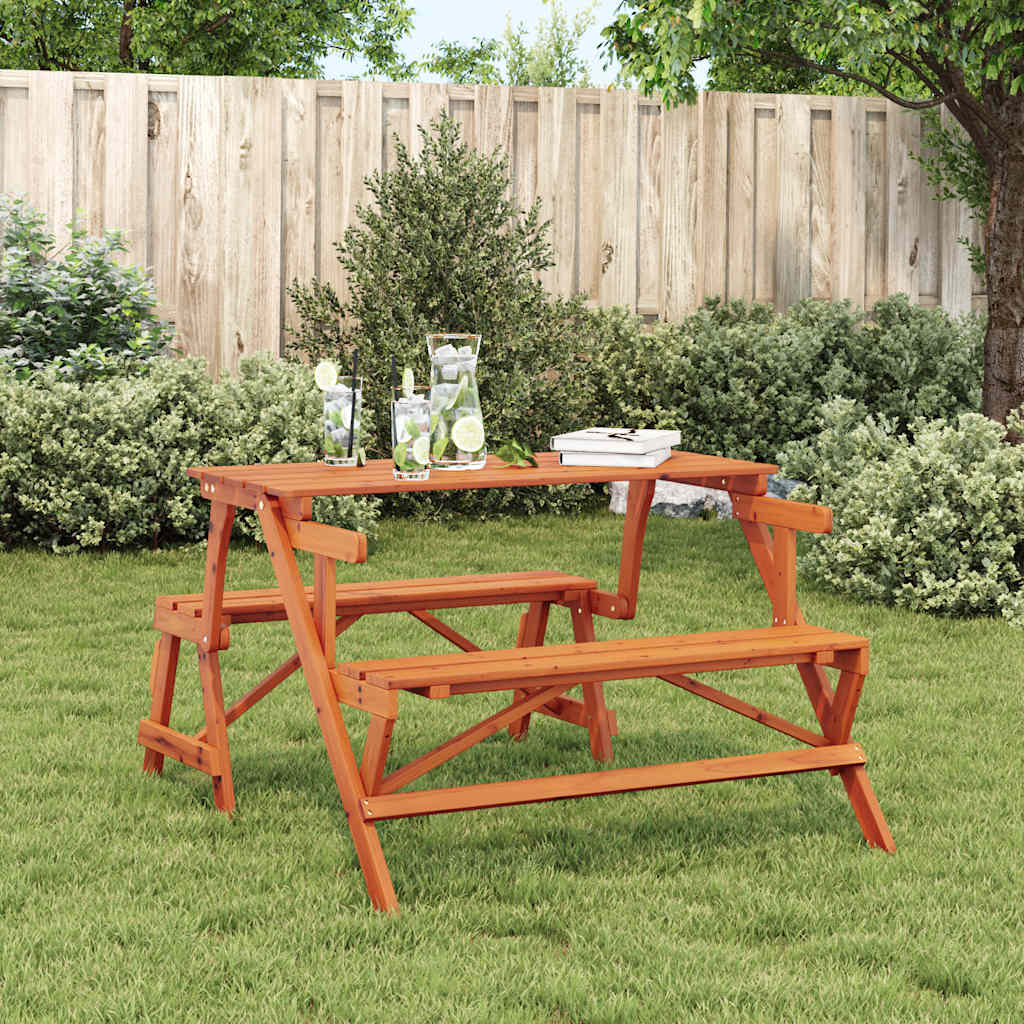 vidaXL Picnic Table with Benches Solid Wood Fir 2-in-1 Convertible - Brown - 26244
