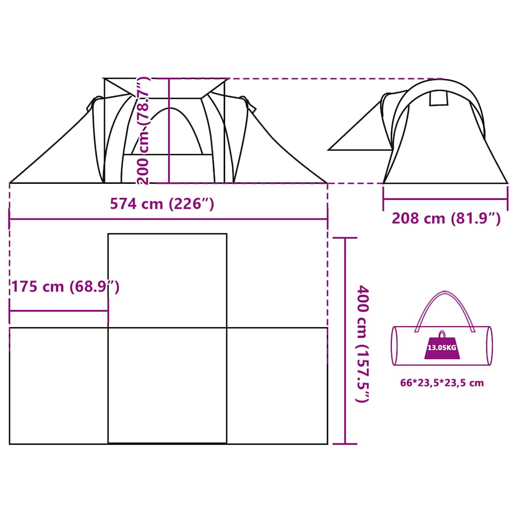 vidaXL Family Tent Dome 6-Person Grey and Orange Waterproof