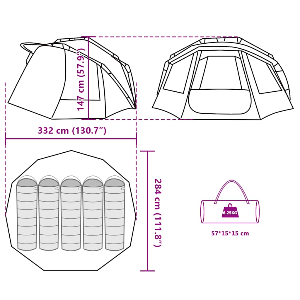 vidaXL Fishing Tent 5-Person Olive Green Waterproof - 36697