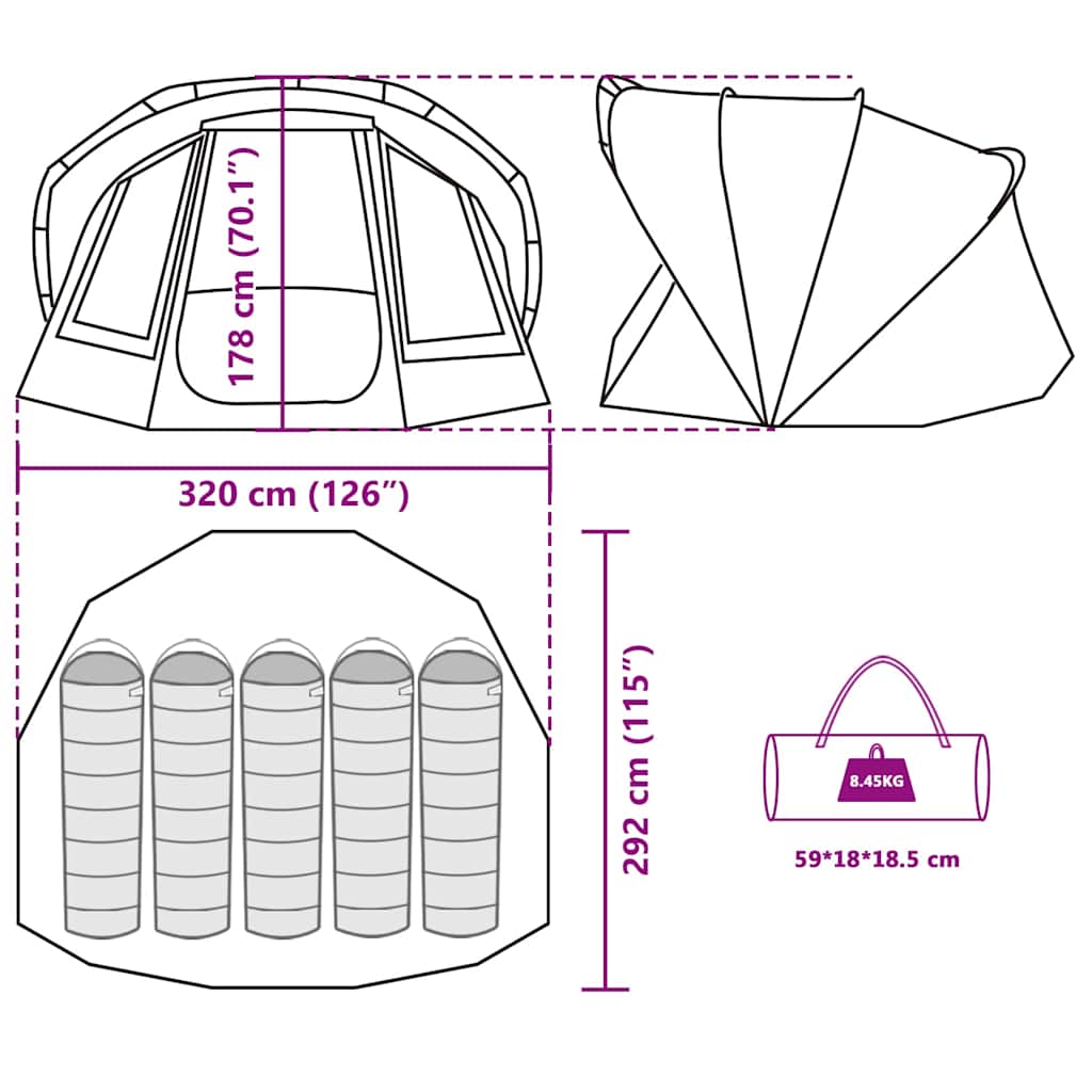 vidaXL Fishing Tent 5-Person Camouflage Waterproof - Multicolour