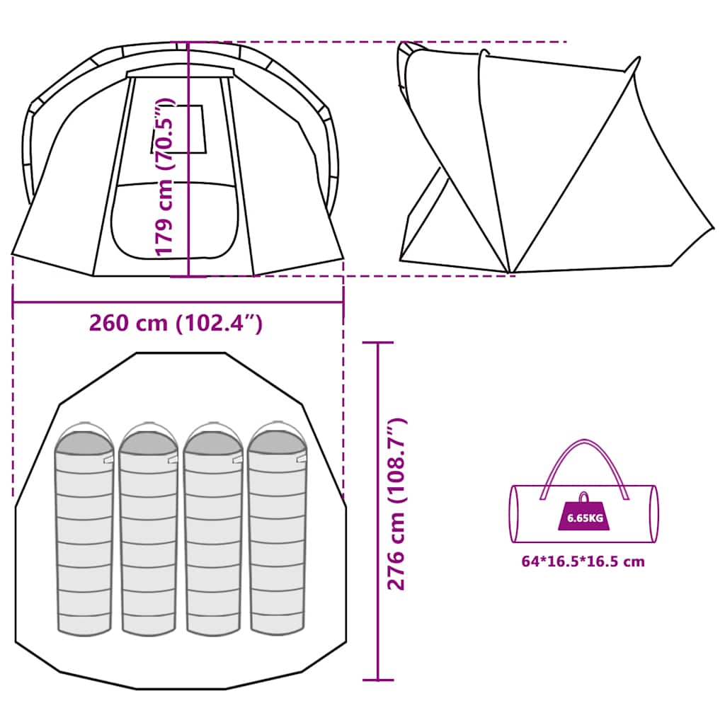 vidaXL Fishing Tent 4-Person Olive Green Waterproof