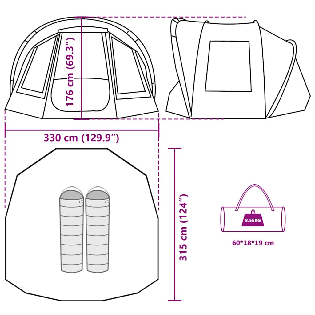 vidaXL Fishing Tent 2-Person Olive Green Waterproof - 36726