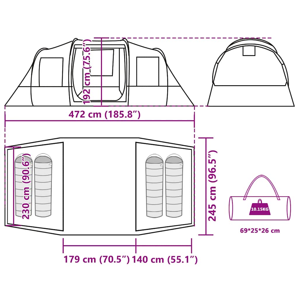 vidaXL Camping Tent Tunnel 4-Person Green Waterproof