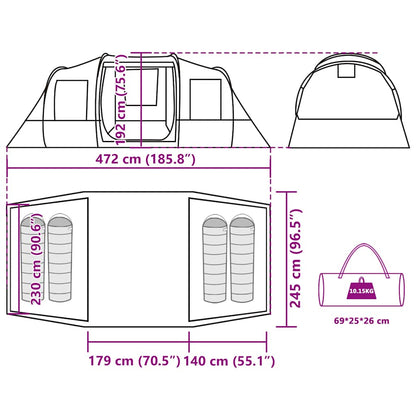 vidaXL Camping Tent Tunnel 4-Person Olive Green Waterproof