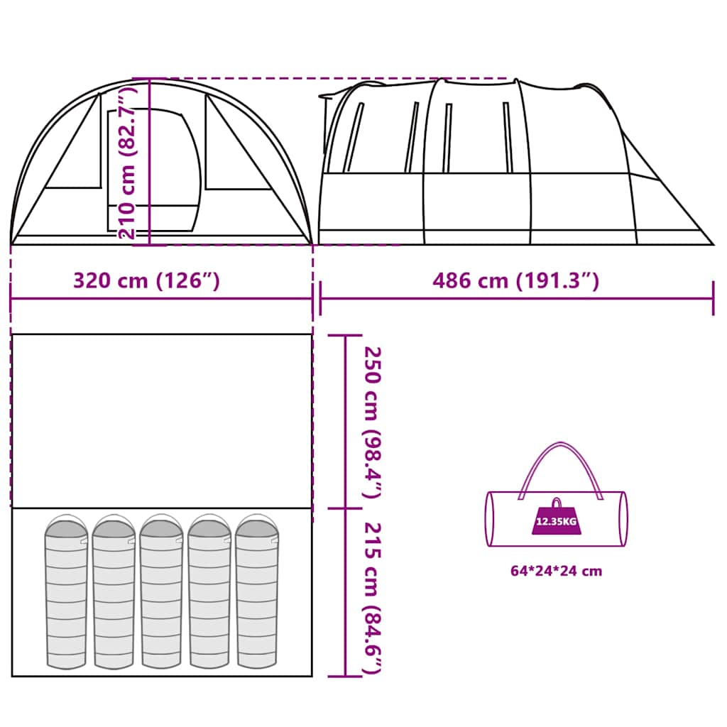 vidaXL Camping Tent Tunnel 5-Person Grey and Orange Waterproof