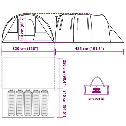 vidaXL Camping Tent Tunnel 5-Person Grey and Orange Waterproof