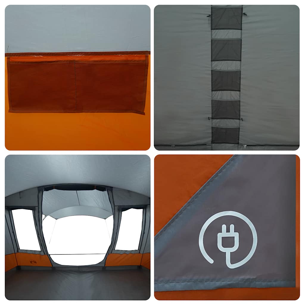 vidaXL Camping Tent Tunnel 5-Person Grey and Orange Waterproof - 36882