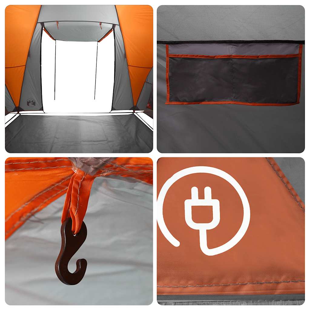 vidaXL Family Tent Dome 8-Person Grey and Orange Waterproof