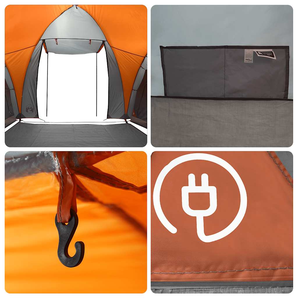 vidaXL Family Tent Dome 6-Person Grey and Orange Waterproof - 36906