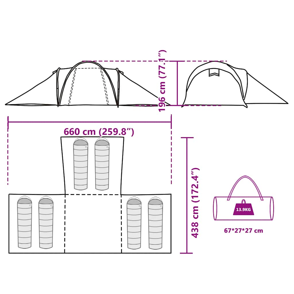 vidaXL Family Tent Dome 6-Person Grey and Orange Waterproof - 36906
