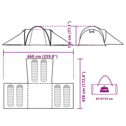 vidaXL Family Tent Dome 6-Person Grey and Orange Waterproof - 36906