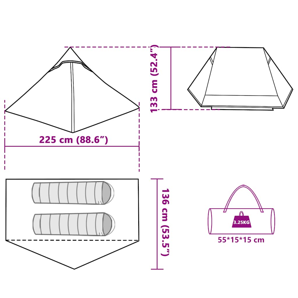 vidaXL Camping Tent 2-Person Grey Waterproof