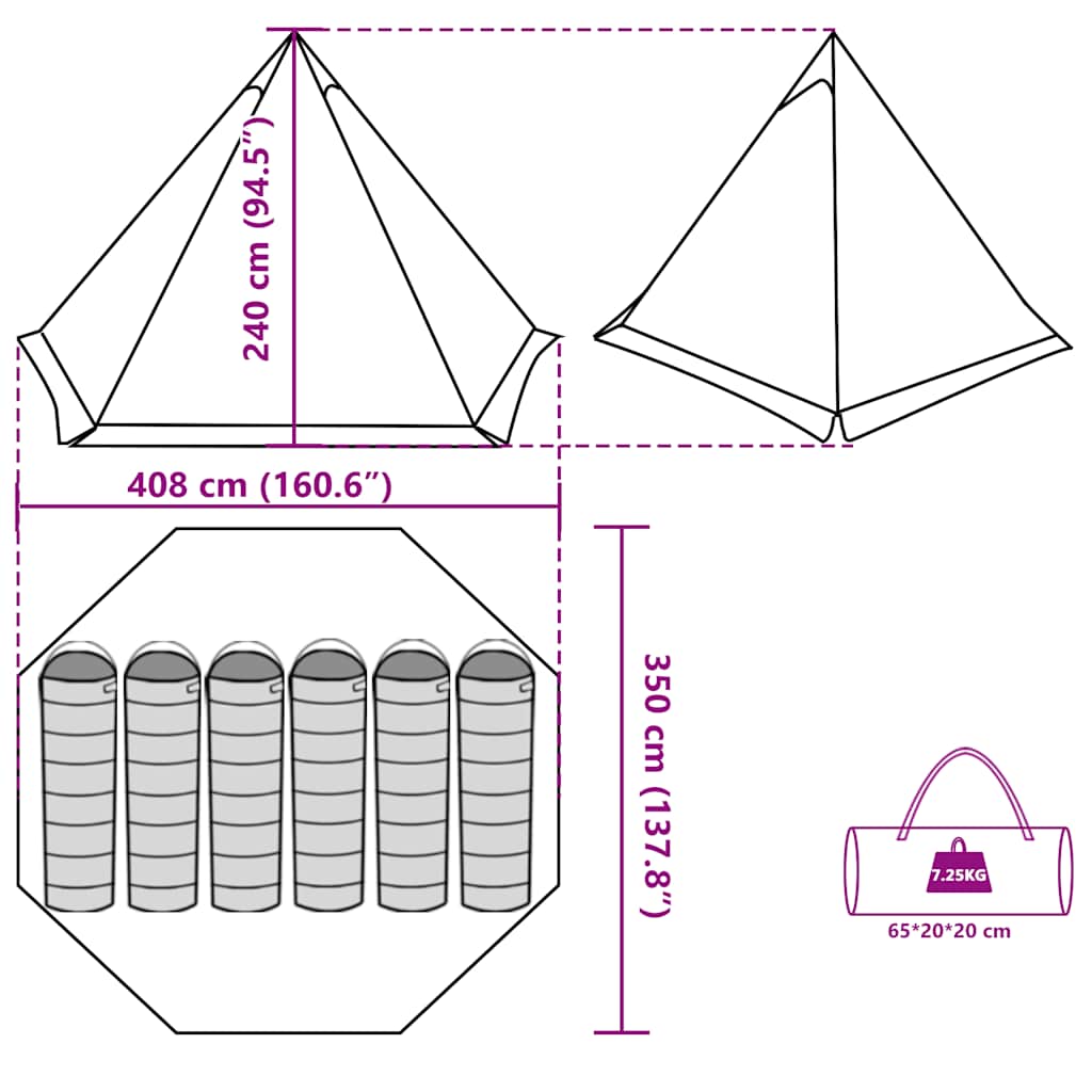 vidaXL Family Tent Tipi 6-Person Green Waterproof
