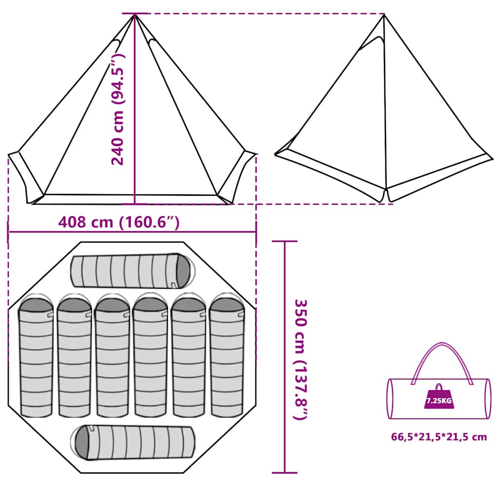 vidaXL Family Tent Tipi 8-Person White Blackout Fabric Waterproof