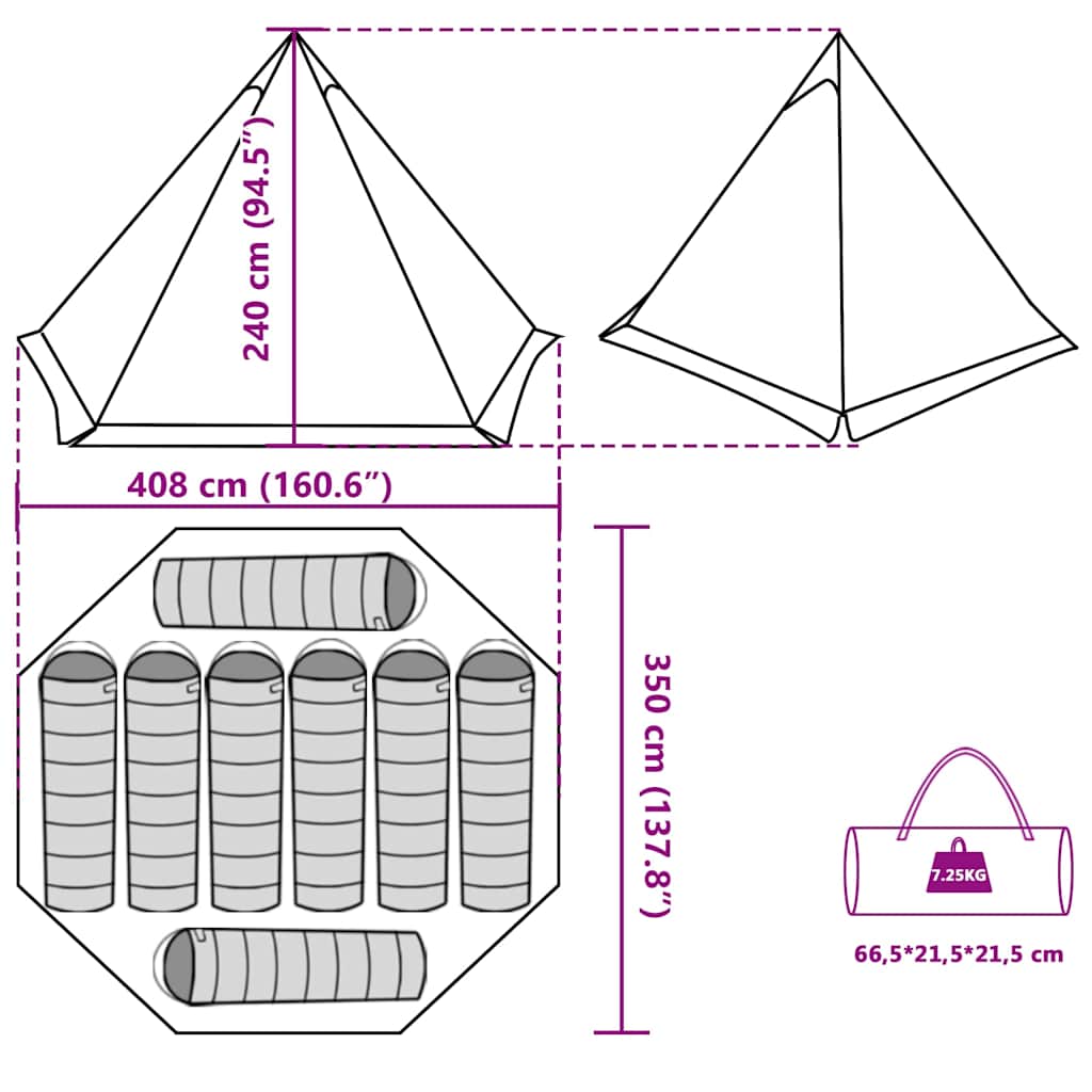 vidaXL Family Tent Tipi 8-Person Brown Waterproof