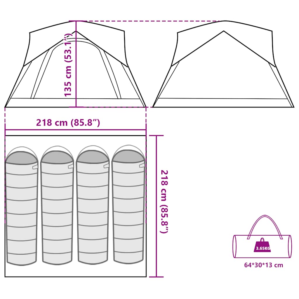 vidaXL Camping Tent Cabin 4-Person Grey and Orange Waterproof