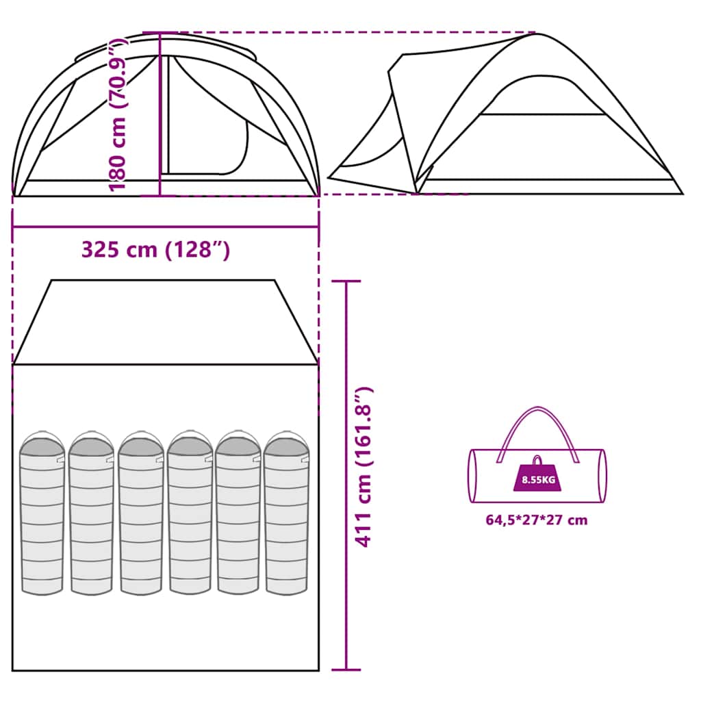 vidaXL Family Tent Tunnel 6-Person Blue Waterproof - 37013