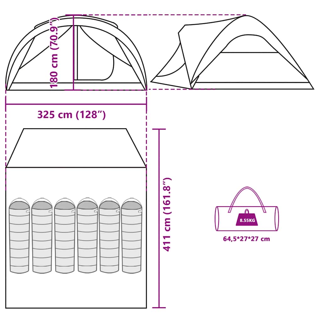 vidaXL Family Tent Tunnel 6-Person Grey and Orange Waterproof