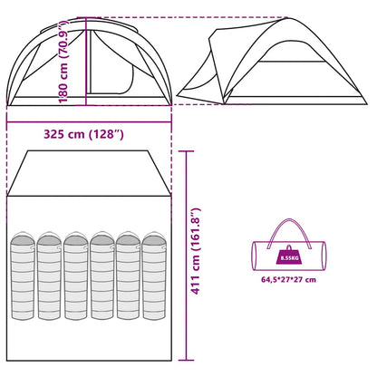 vidaXL Family Tent Tunnel 6-Person Grey and Orange Waterproof